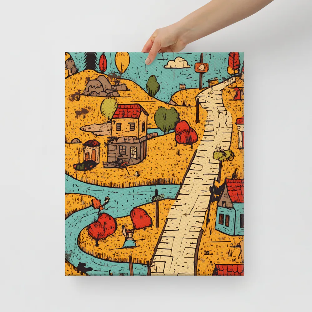 Whimsical Village Landscape | Canvas | 16″×20″