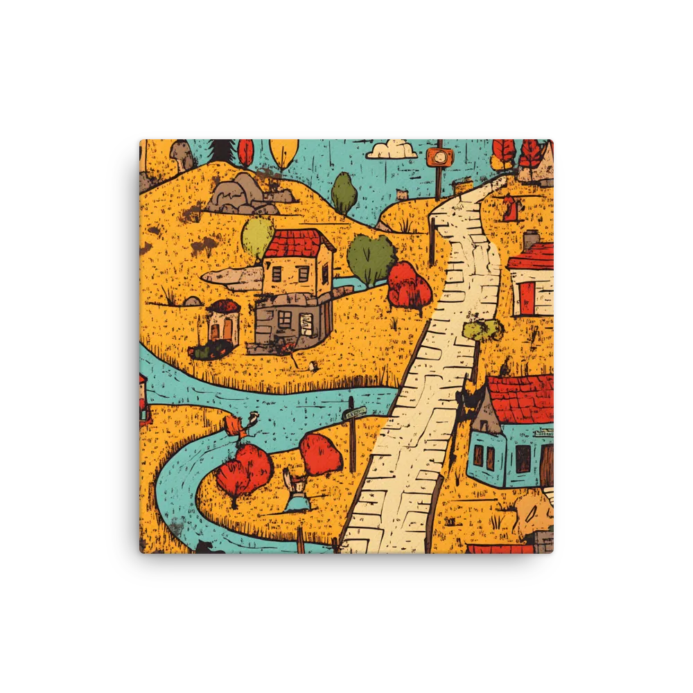 Whimsical Village Landscape | Thin Canvas | 12″×12″