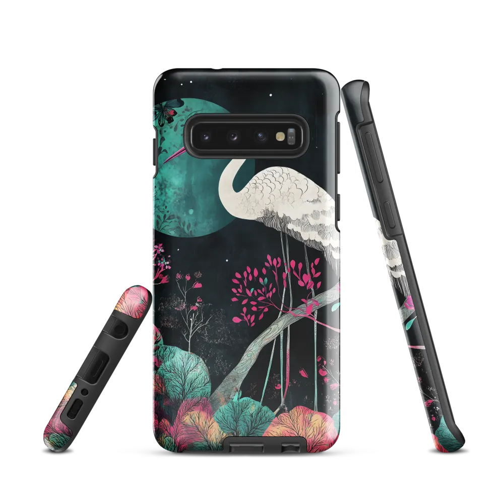 Ethereal Presence: Heron in a Floral Dreamscape | Phone Case |  S10 | Tough Case | Glossy