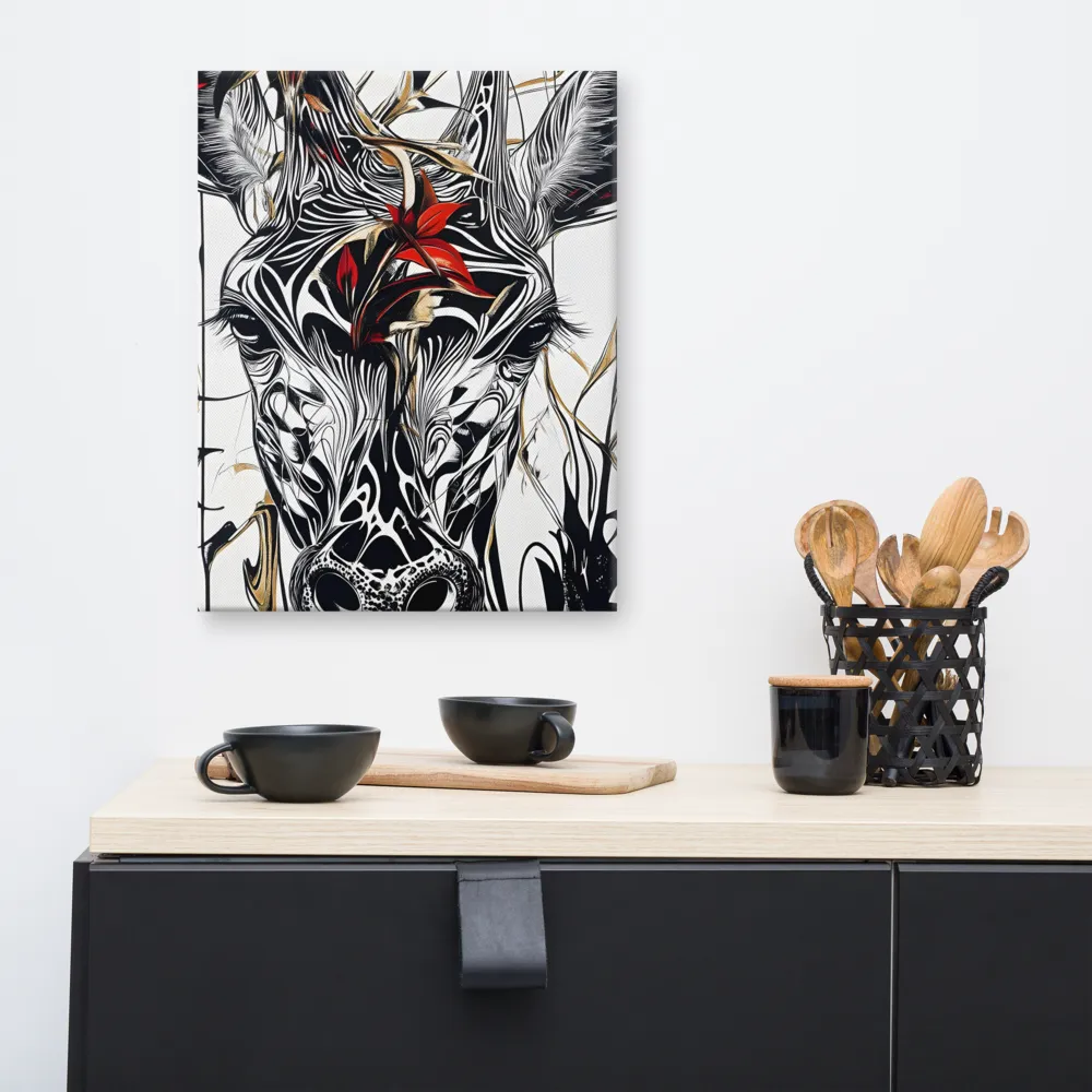 Floral Elegance: The Giraffe's Portrait | Canvas | 16″×20″