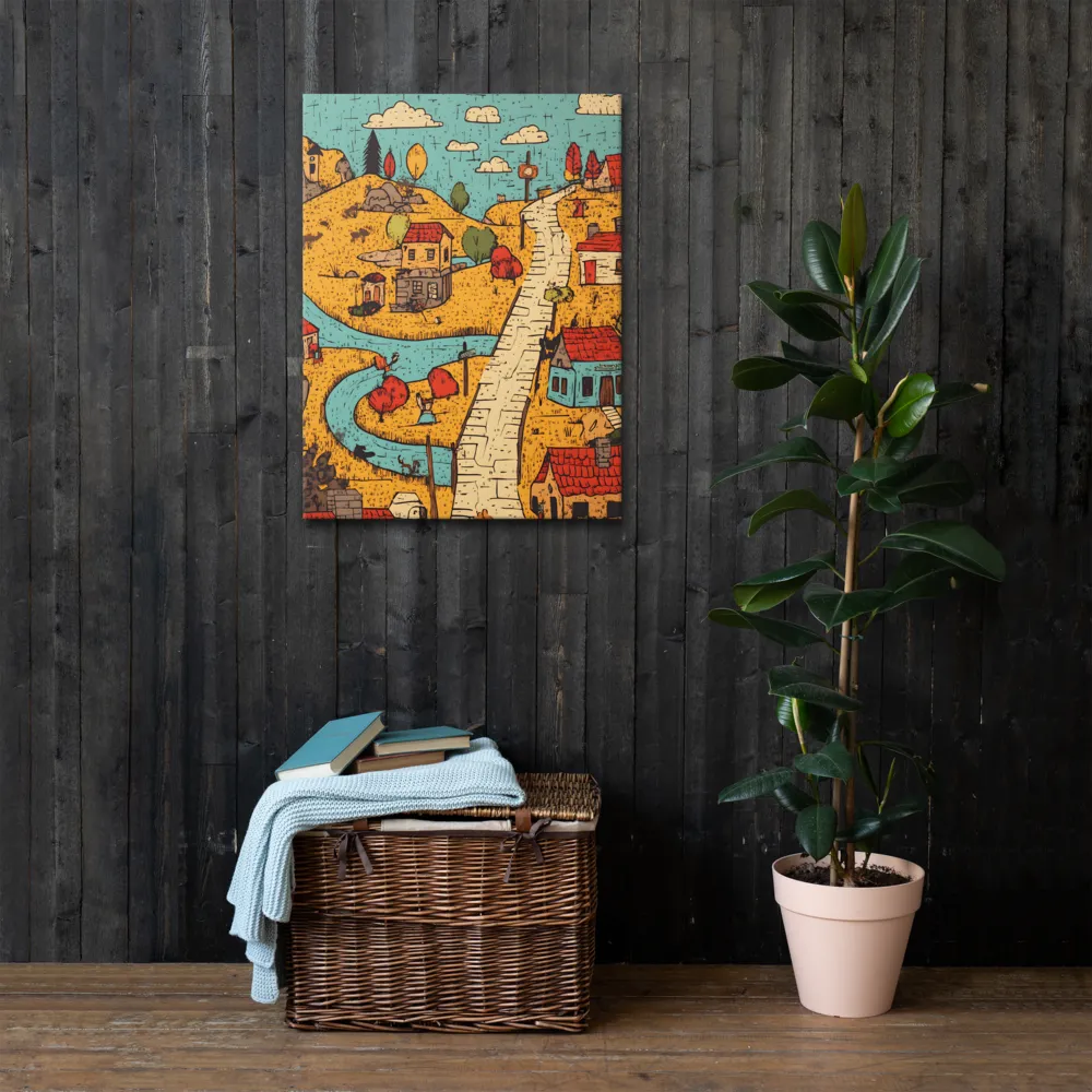 Whimsical Village Landscape | Thin Canvas | 24″×32″