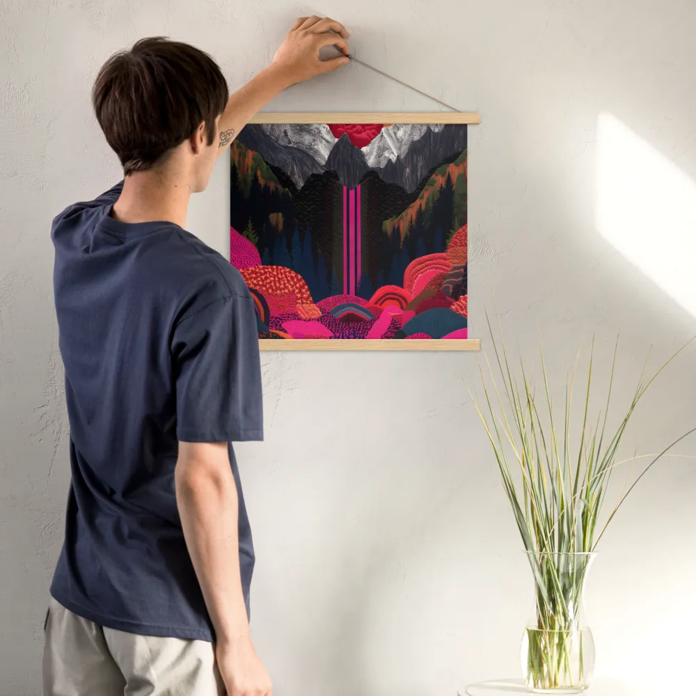 Ethereal Cascade: A Surreal Landscape | Poster With Oak Wood Hanger | 18″×18″