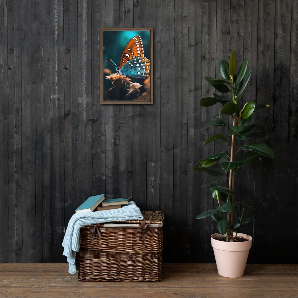 Whispers of Color: The Butterfly's Embrace | Canvas with Brown Frame | 12″×18″