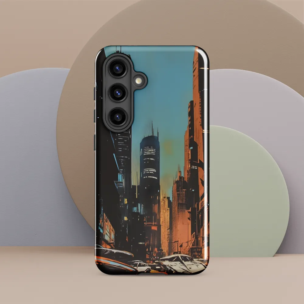 Futuristic Cityscape in Blue and Orange | Phone Case |  S24 | Tough Case | Glossy