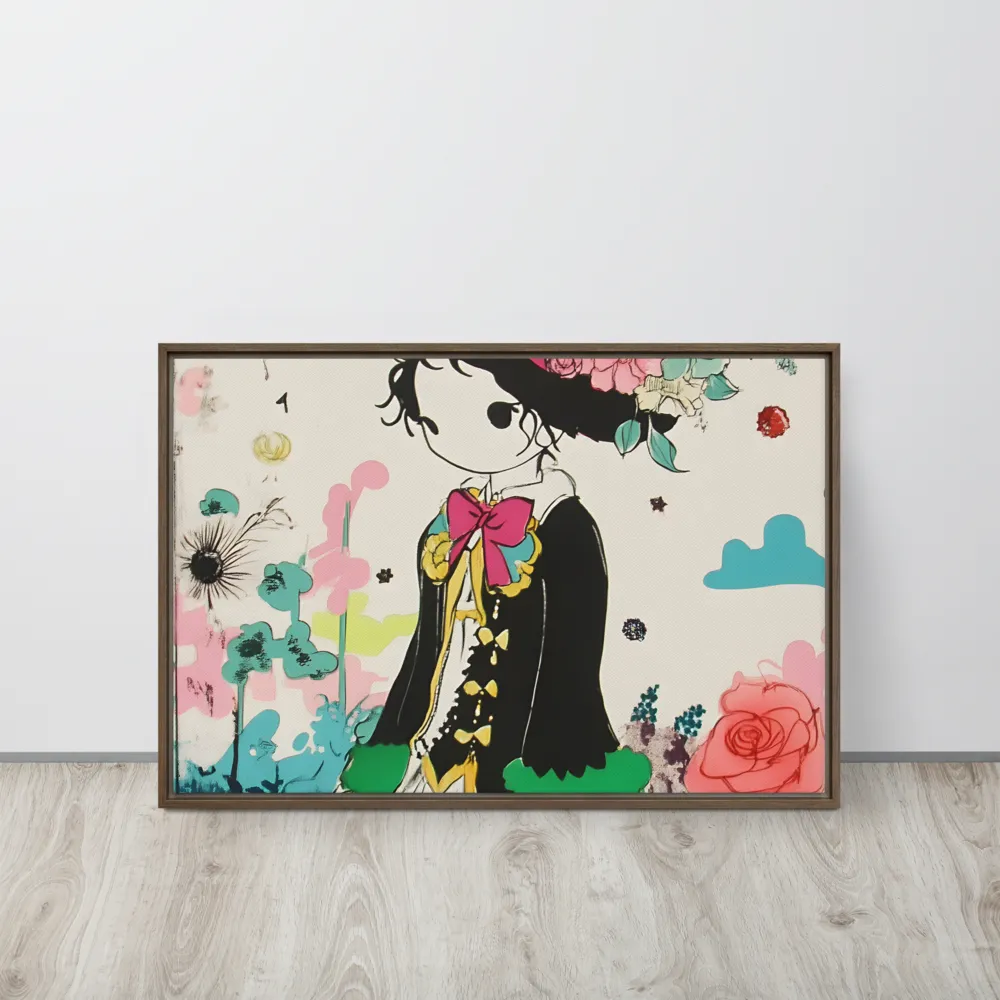 Whimsical Garden Reverie | Canvas with Brown Frame | 20″×30″