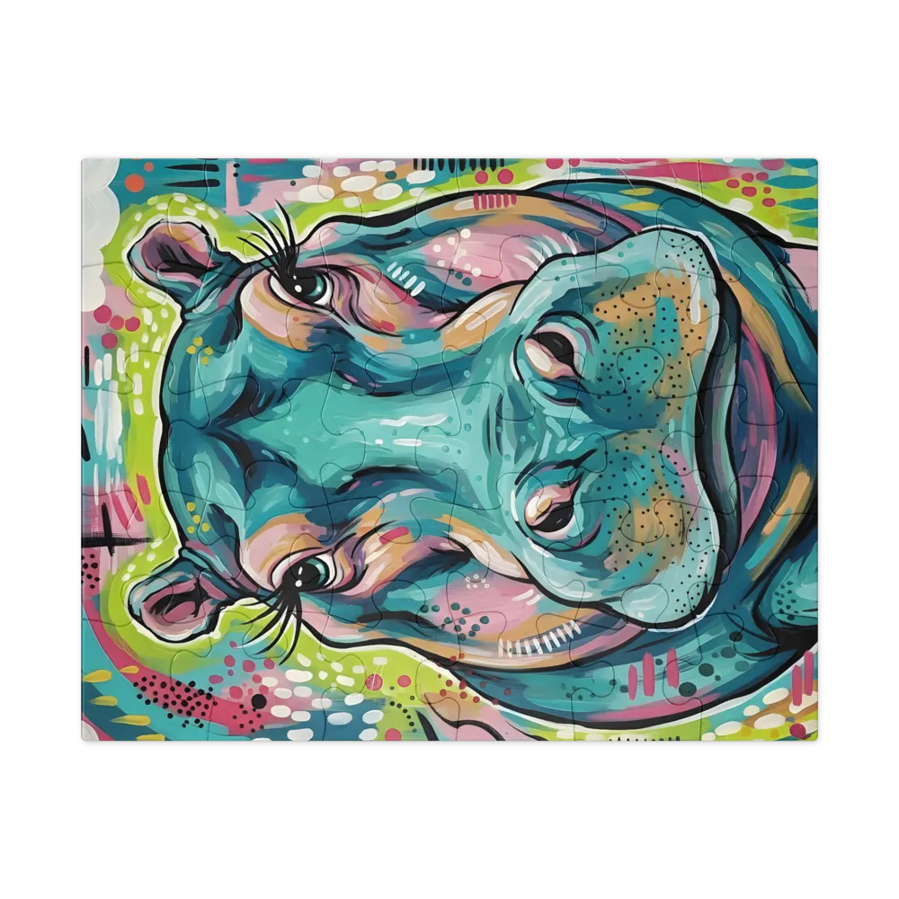Playful Teal Hippo 
 Jigsaw Puzzle in Tin Box