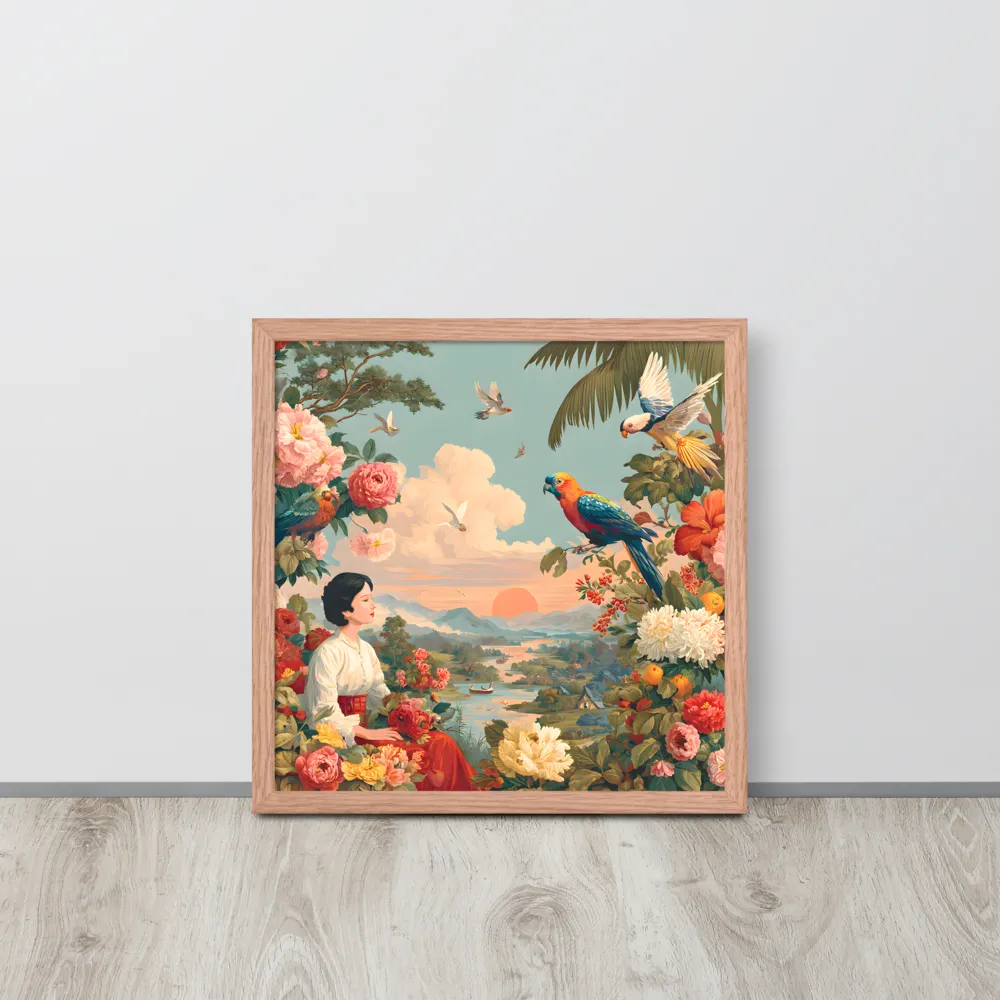 Sunset Garden Reverie 
 Poster with Red oak Frame | 16″x 16″