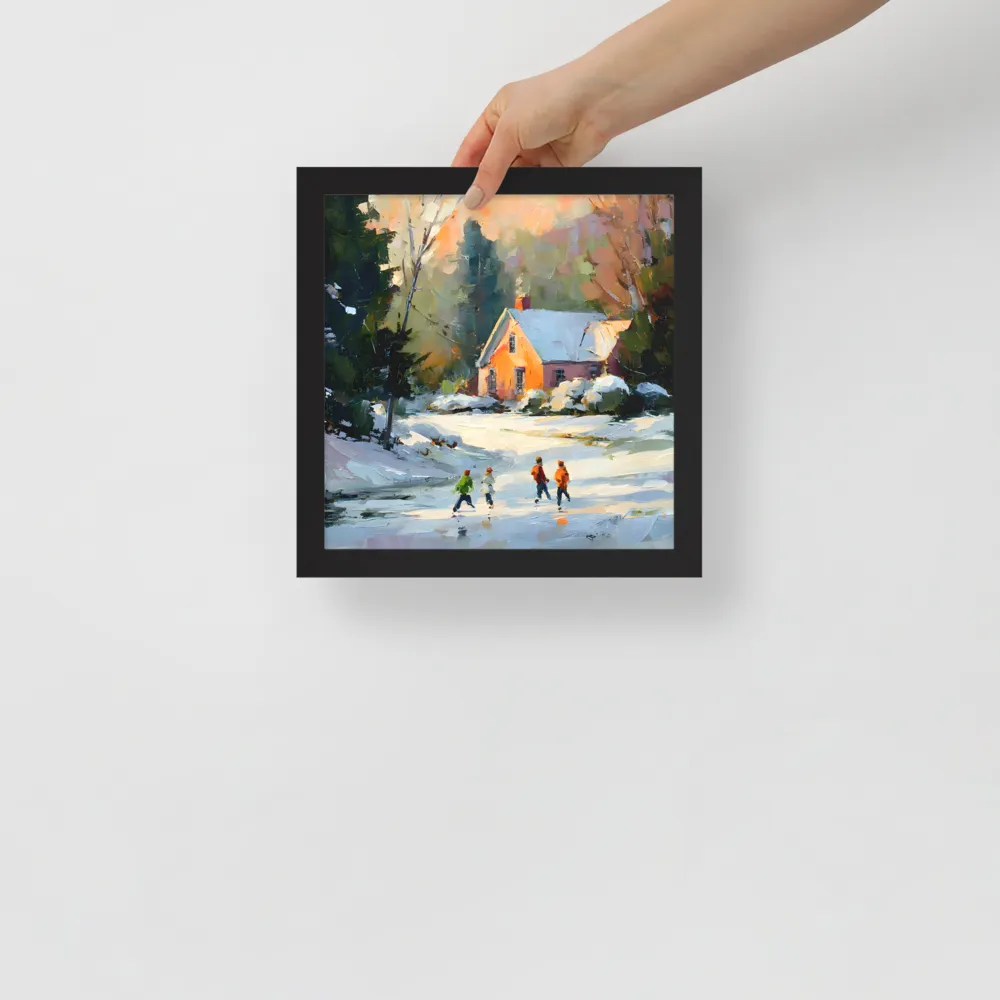 Sunlit Winter Cottage 
 Poster with Black Frame | 10″x 10″