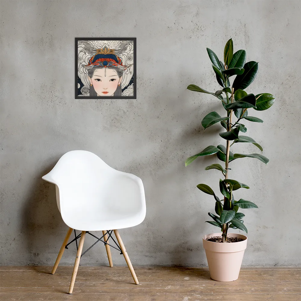 Serenity in Myth: A Traditional Portrait | Poster with Black Frame | 16″×16″