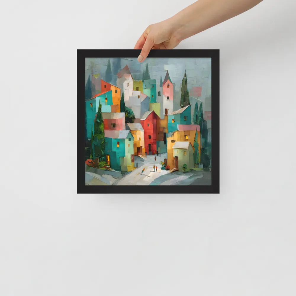 Patchwork Village 
 Poster with Black Frame | 12″x 12″