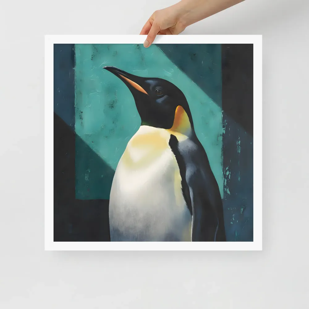 Regal Penguin 
 Poster with White Frame | 18″x 18″