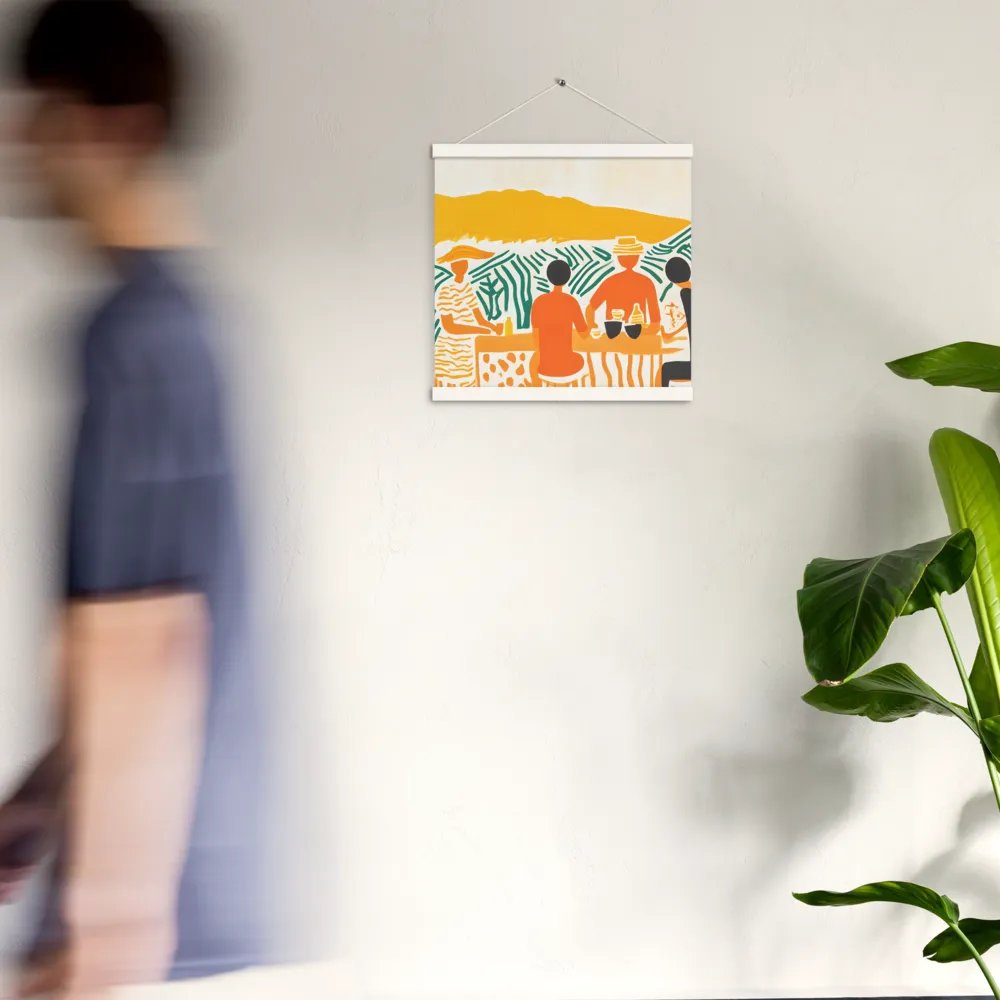 Summer Vibes: Café Conversations | Poster With White Wood Hanger | 16″×16″