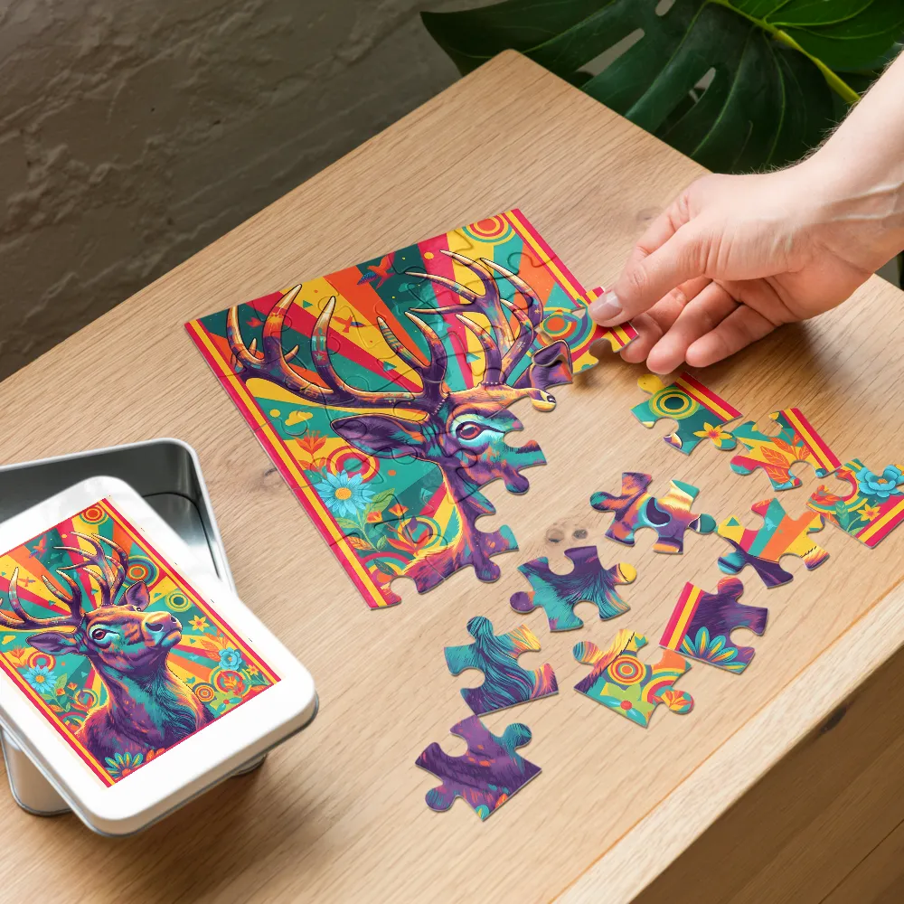 Psychedelic Stag 
 Jigsaw Puzzle in Tin Box