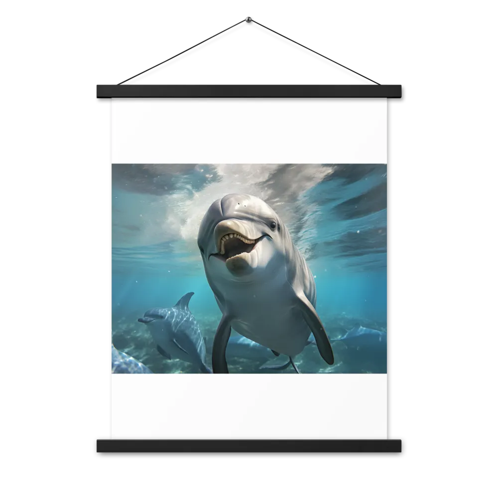 Beneath the Waves: A Dolphin's Dance | Poster With Black Wood Hanger | 18″×24″