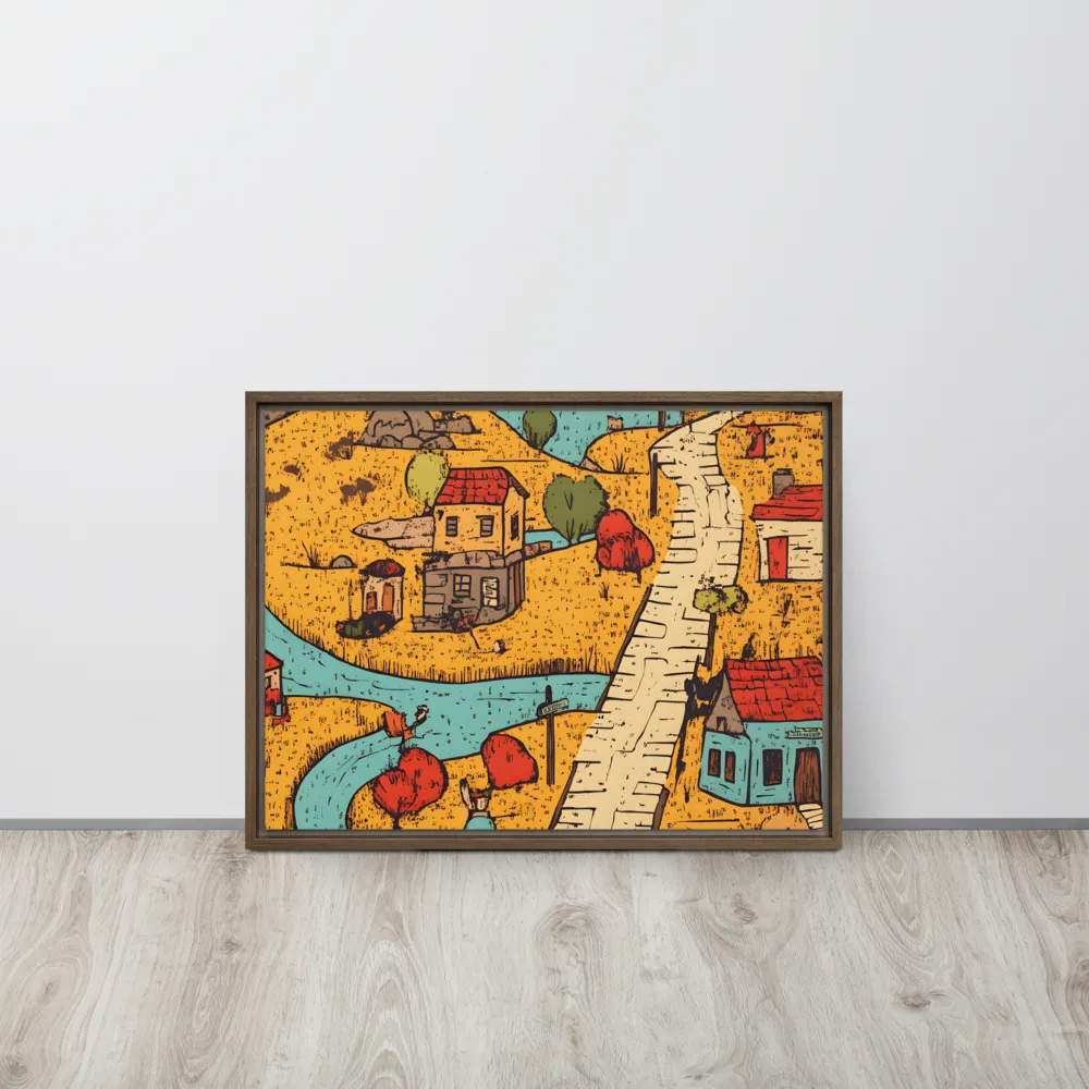 Whimsical Village Landscape | Canvas with Brown Frame | 18″×24″