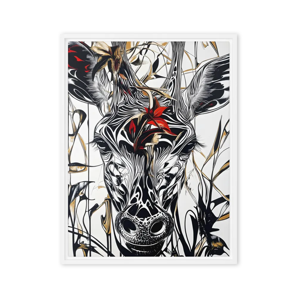 Floral Elegance: The Giraffe's Portrait | Canvas with White Frame | 24″×32″
