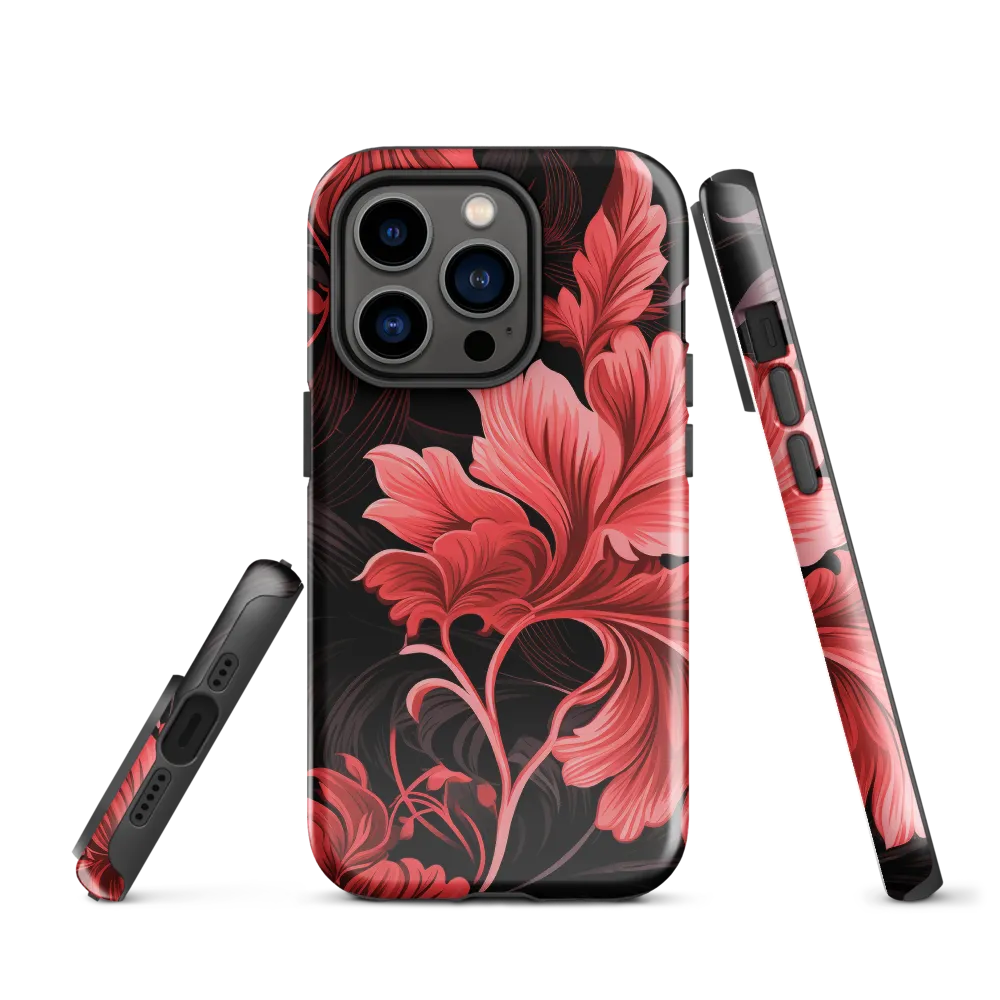 Tropical Elegance in Red | Phone Case |  14 Pro | Tough Case | Glossy