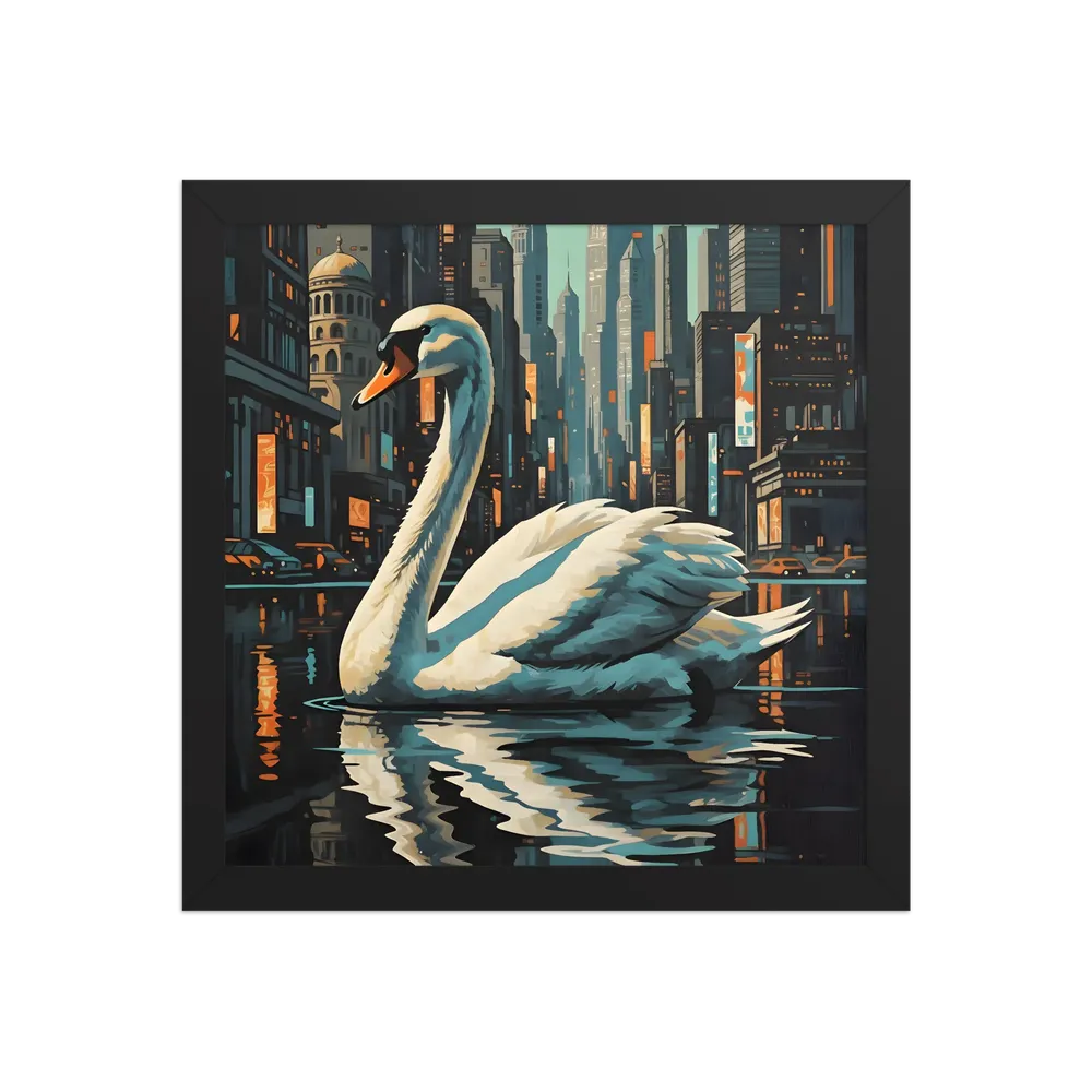 Urban Swan 
 Poster with Black Frame | 12″x 12″