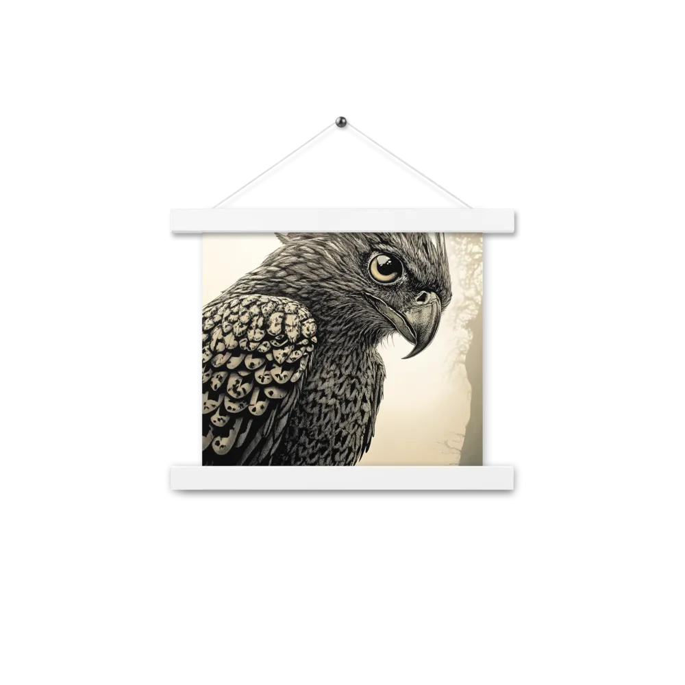Majestic Owl in Detail | Poster With White Wood Hanger | 10″×10″