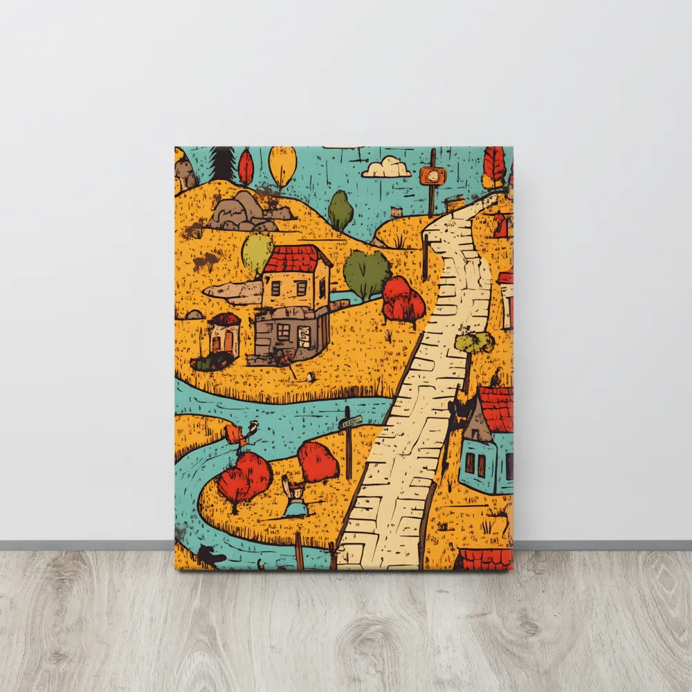 Whimsical Village Landscape | Canvas | 16″×20″
