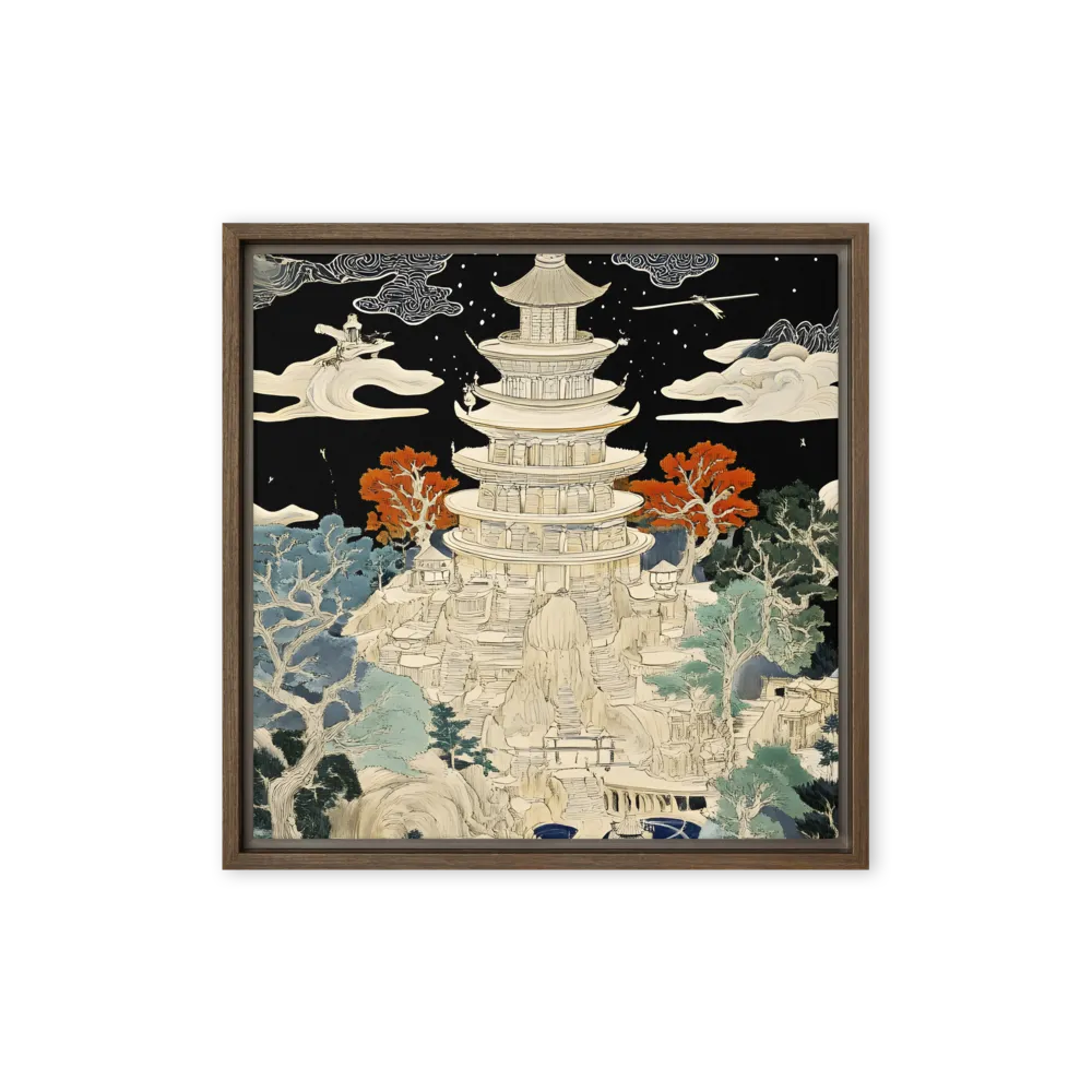 Whispers of the Pagoda | Canvas with Brown Frame | 16″×16″