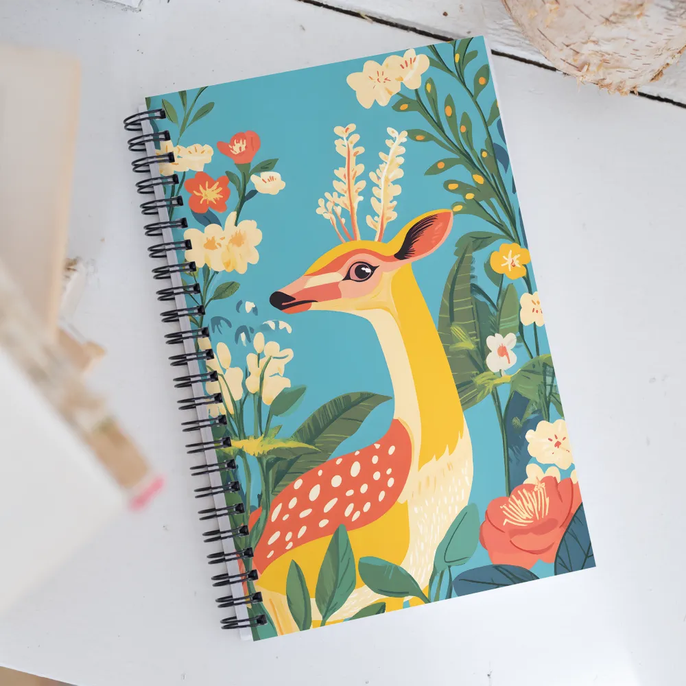 Serene Majesty: A Vibrant Deer Amidst Flora | Spiral Notebook