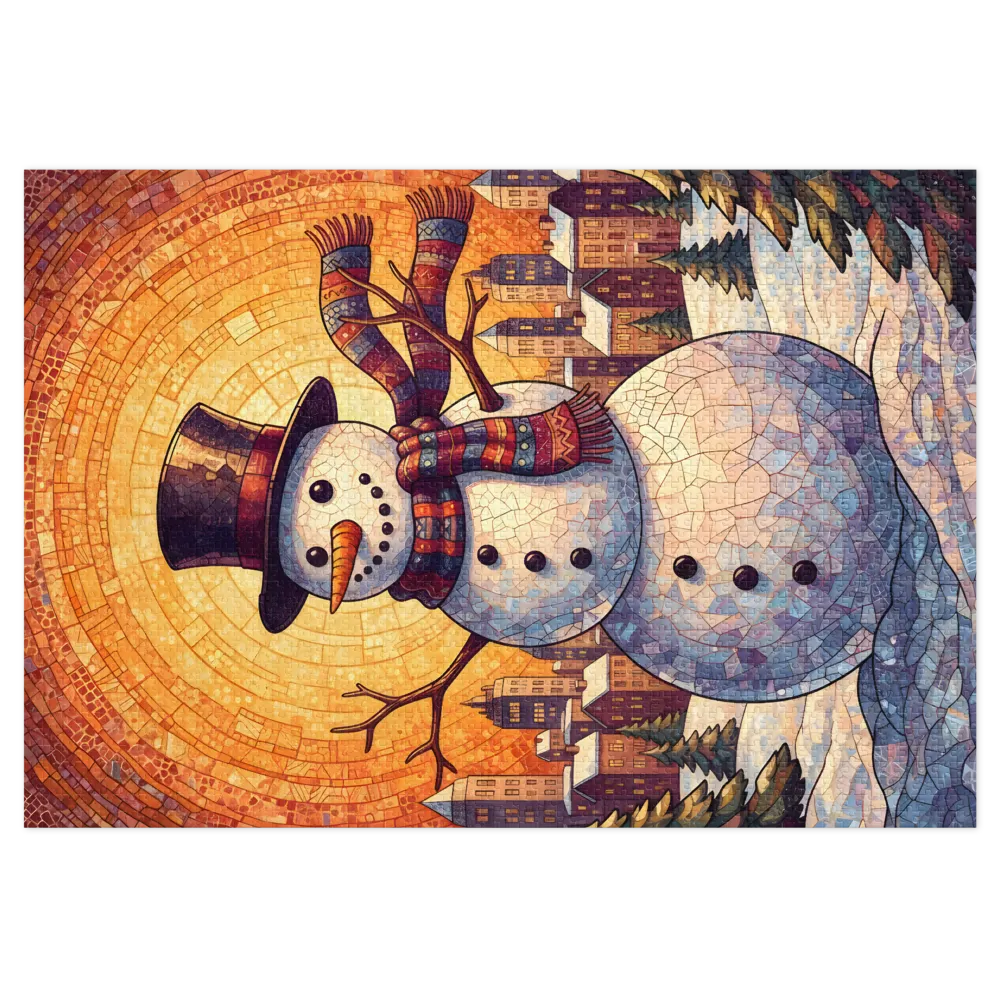 Winter Mosaic Snowman 
 Jigsaw Puzzle in Tin Box