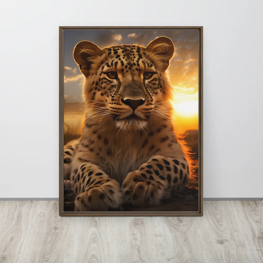 Regal Presence: The Leopard at Sunset | Canvas with Brown Frame | 24″×32″