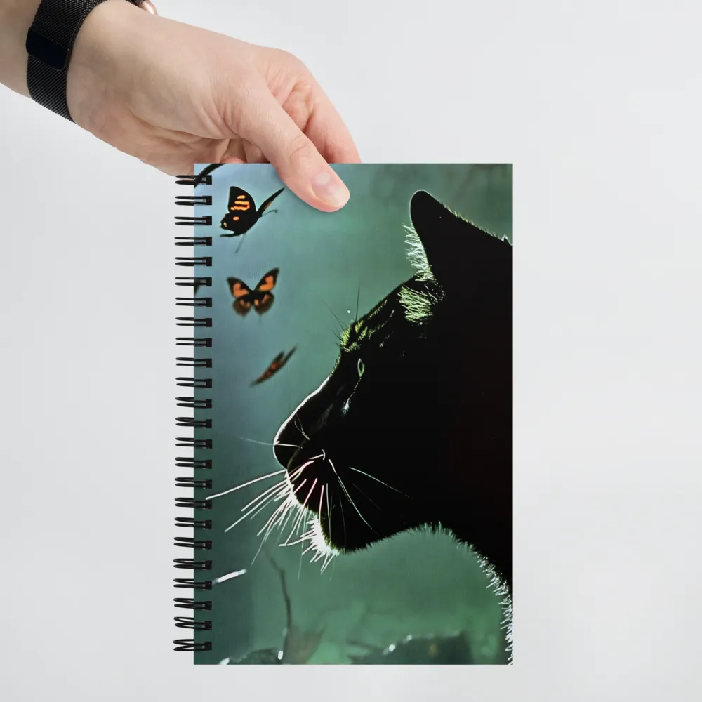 Mystical Encounter: Cat and Butterflies | Spiral Notebook