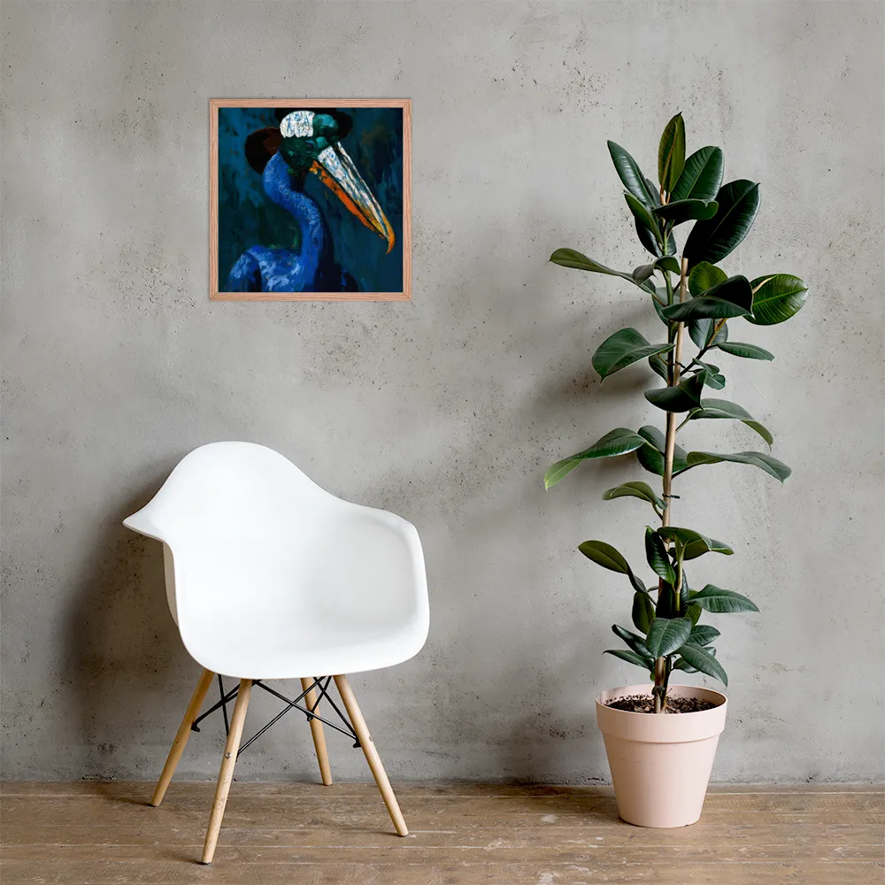 Majestic Absurdity: The Hat-Wearing Bird | Poster with Red oak Frame | 18″×18″