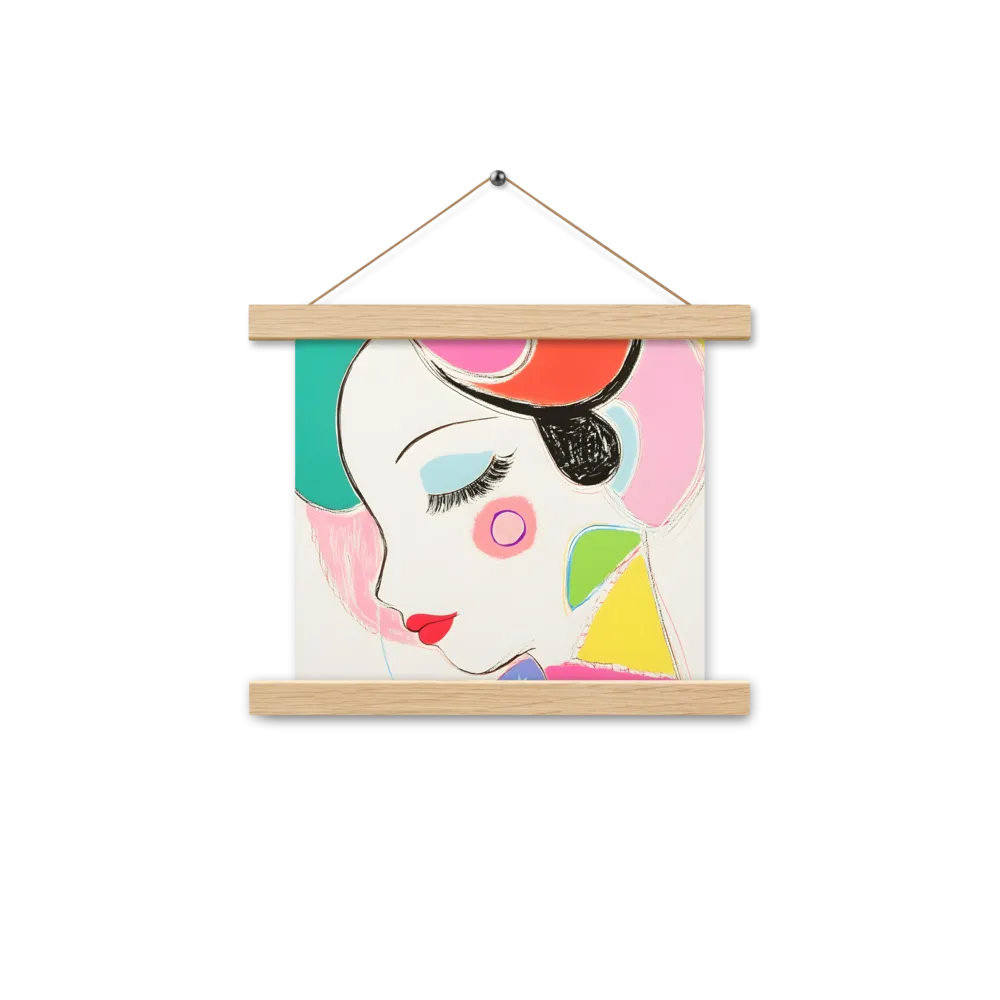 Whimsical Portrait in Colorful Abstraction | Poster With Oak Wood Hanger | 10″×10″