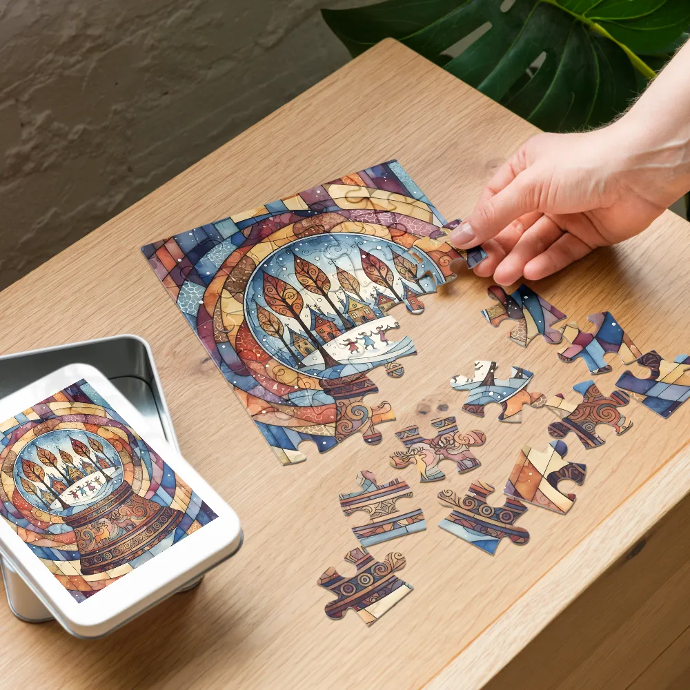Snow Globe Village 
 Jigsaw Puzzle in Tin Box