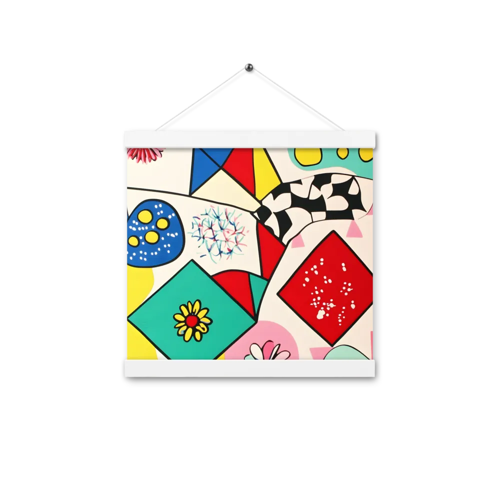 Joyful Geometry: A Playful Dance of Shapes and Colors | Poster With White Wood Hanger | 12″×12″