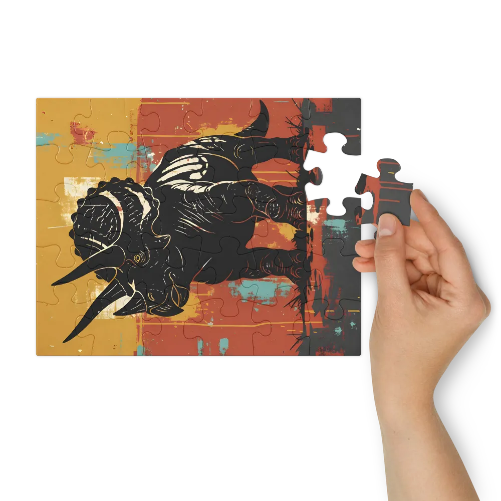Retro Triceratops 
 Jigsaw Puzzle in Tin Box