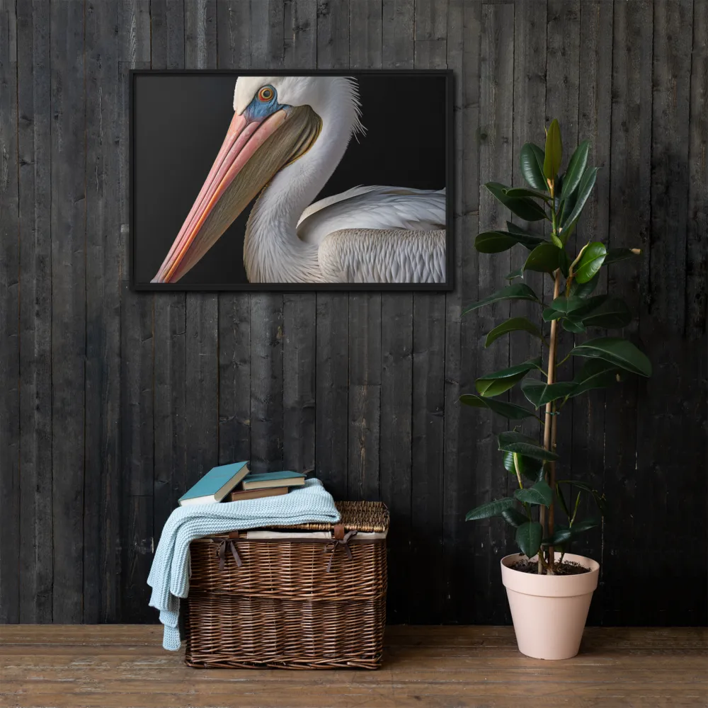 Elegance in White: The Pelican | Canvas with Black Frame | 24″×36″