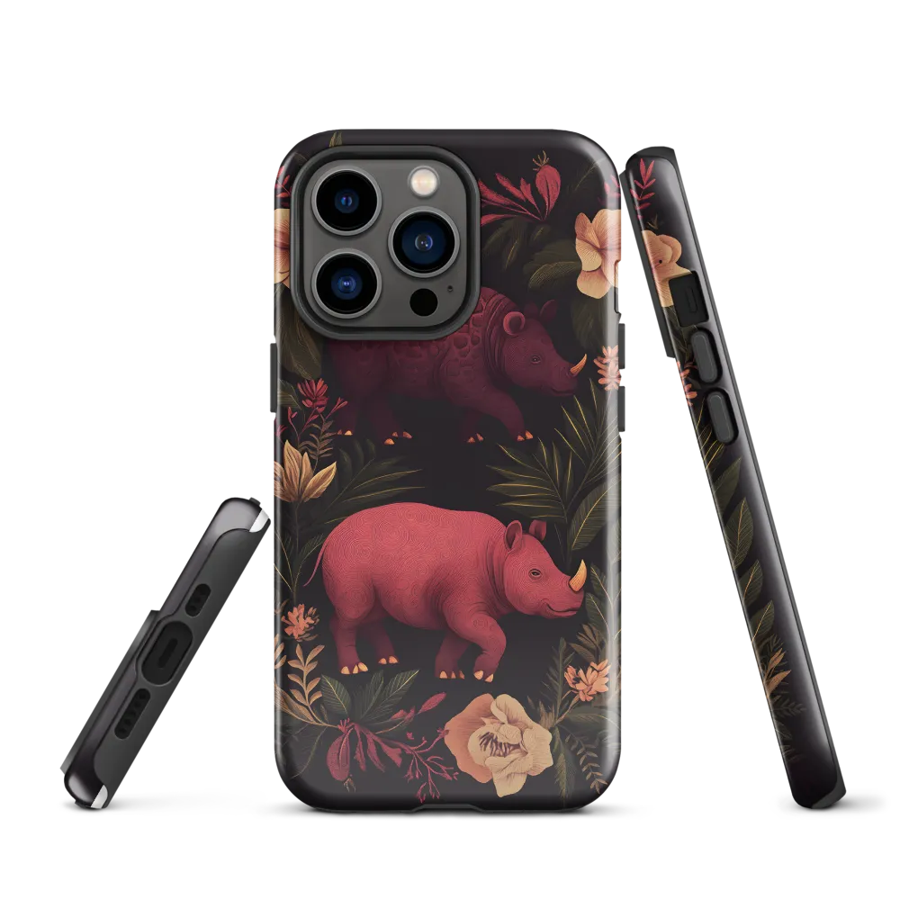 Rhinos in Floral Embrace