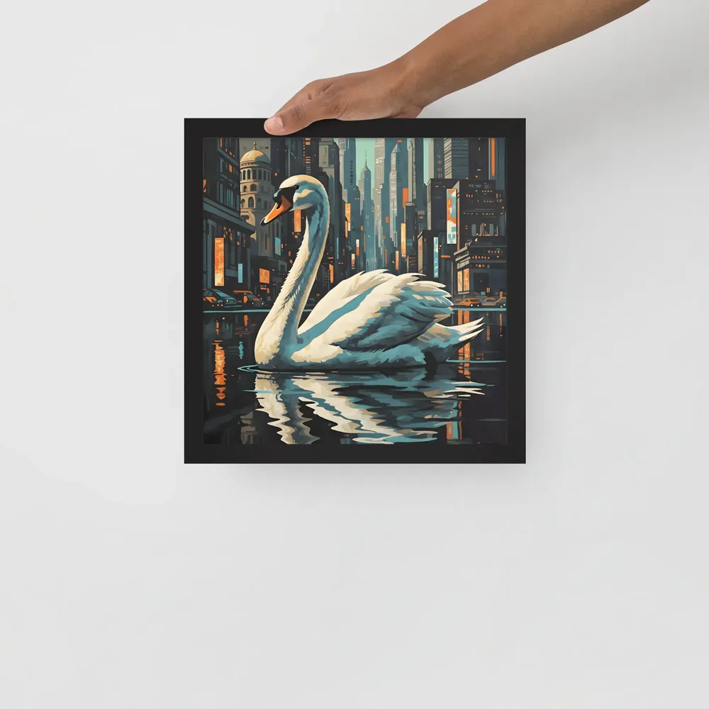 Urban Swan 
 Poster with Black Frame | 12″x 12″