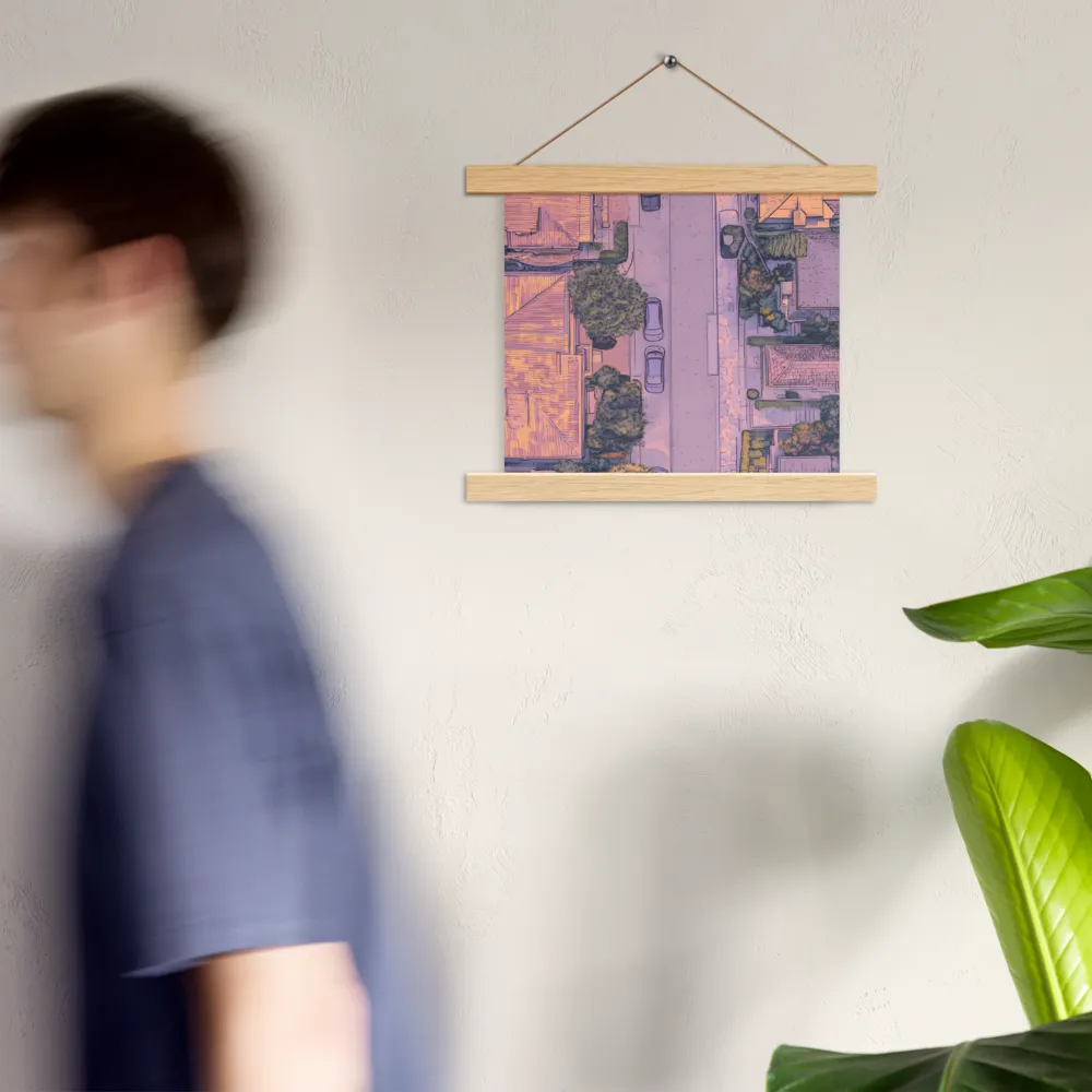 Aerial Serenity: Suburban Oasis | Poster With Oak Wood Hanger | 10″×10″