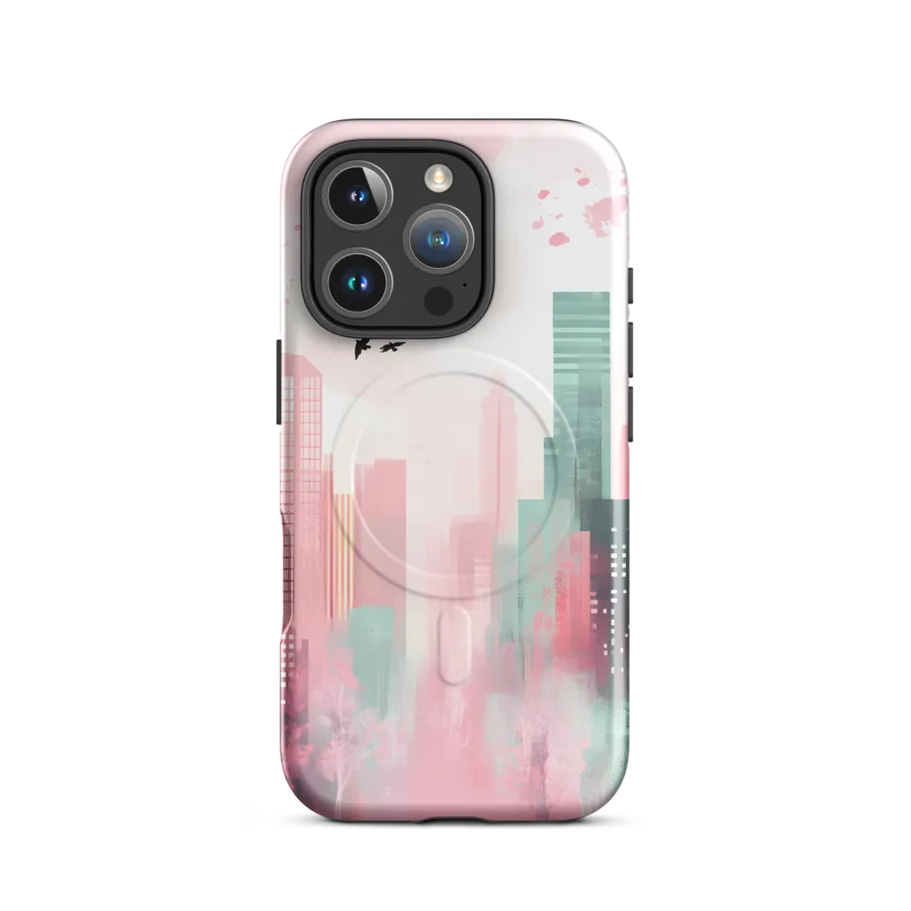 Dreamy Cityscape in Pink and Cyan
