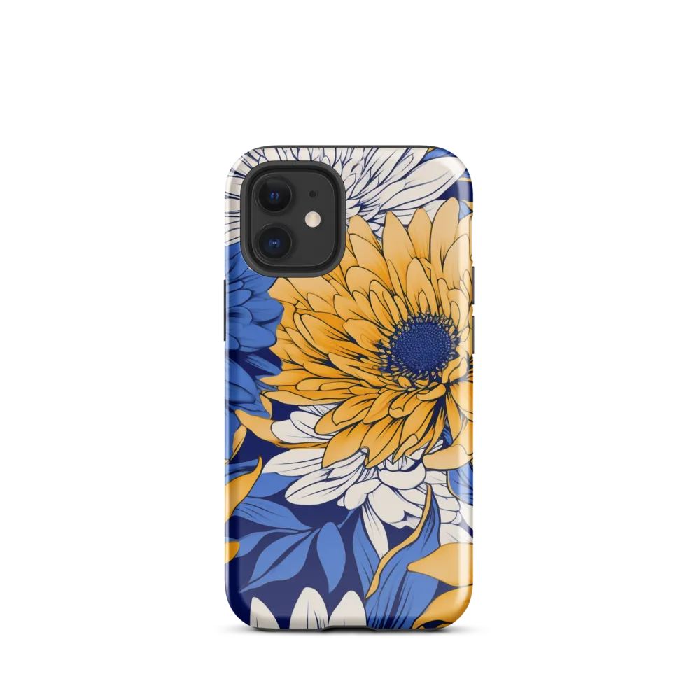 Floral Harmony in Blue and Yellow | Phone Case |  12 mini | Tough Case | Glossy