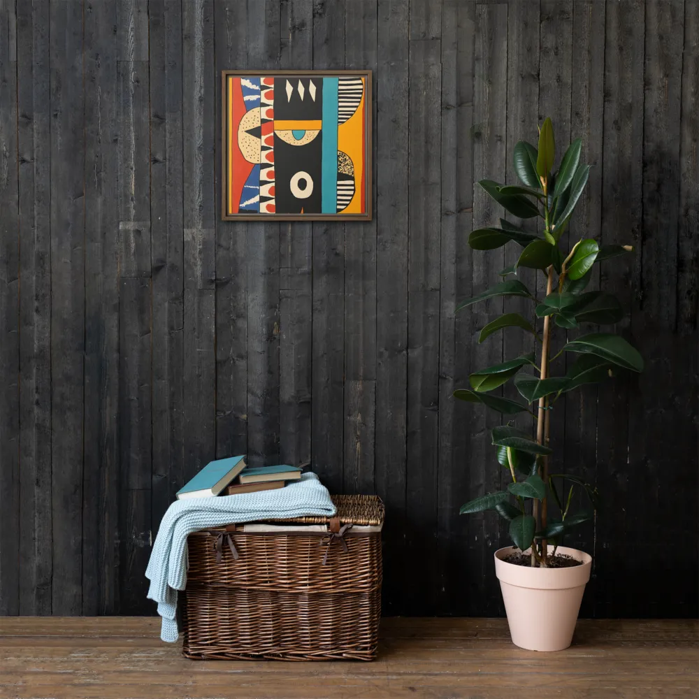 Playful Geometry: A Modern Abstract Exploration | Canvas with Brown Frame | 16″×16″