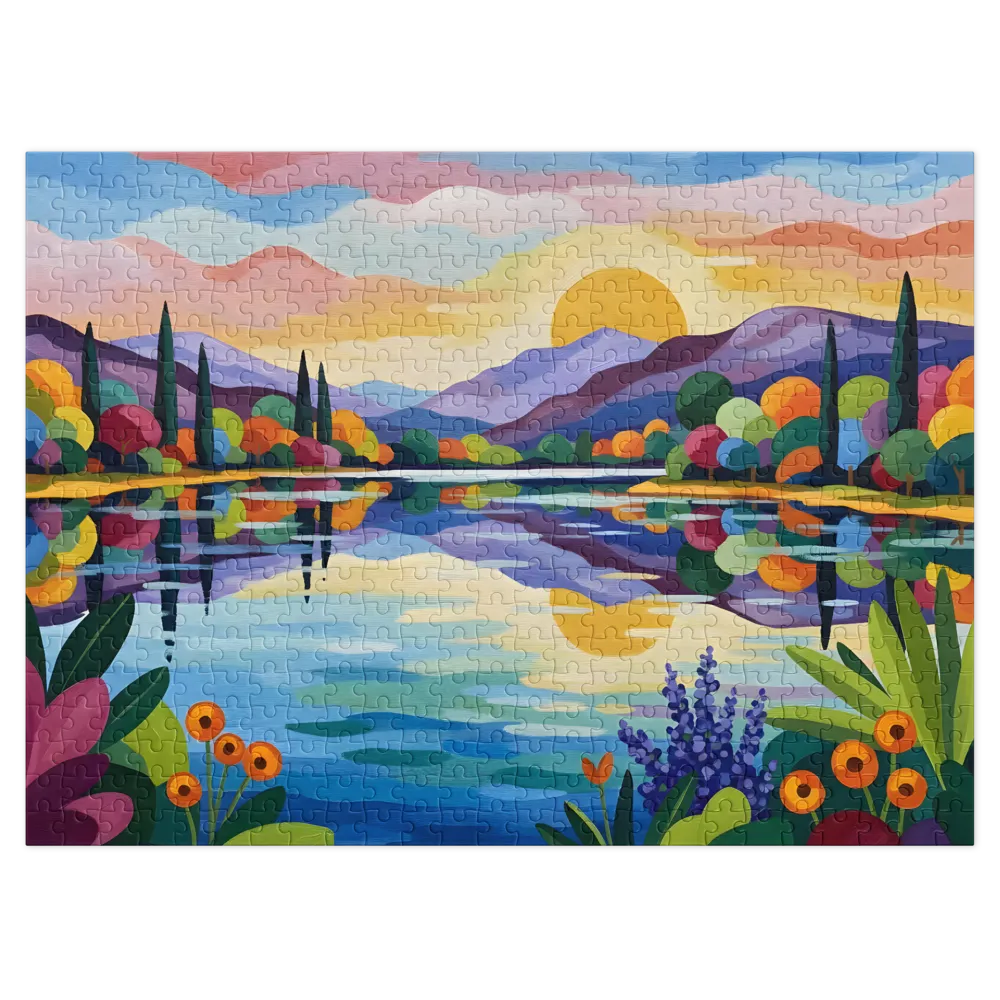 Vibrant Lakeside Serenity 
 Jigsaw Puzzle in Tin Box