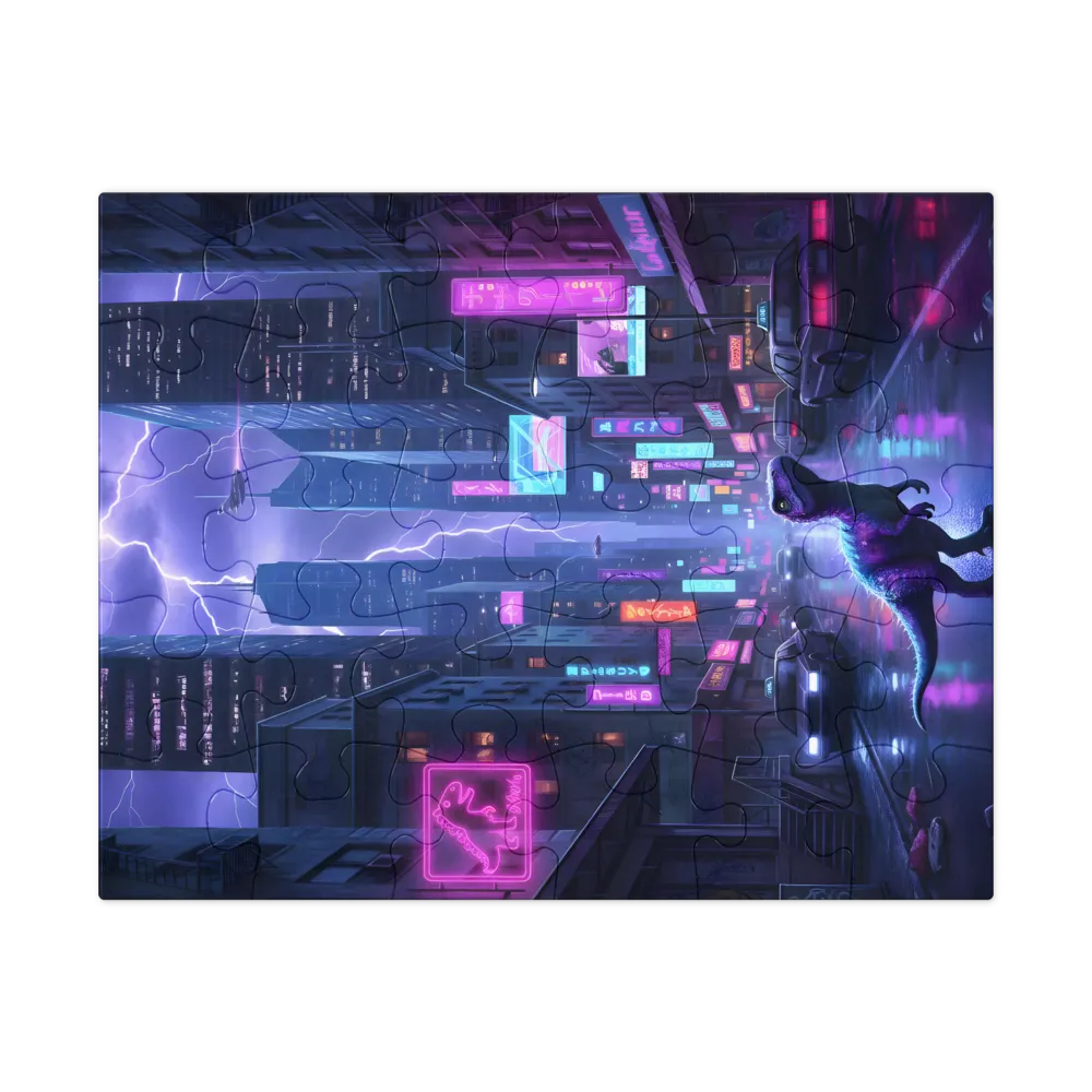 Neon Night Raptor 
 Jigsaw Puzzle in Tin Box