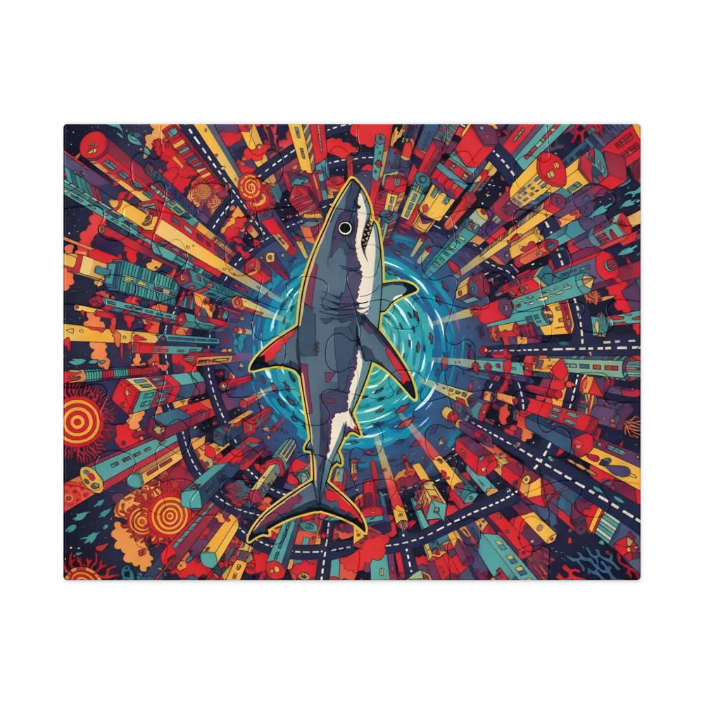 Psychedelic City Shark 
 Jigsaw Puzzle in Tin Box