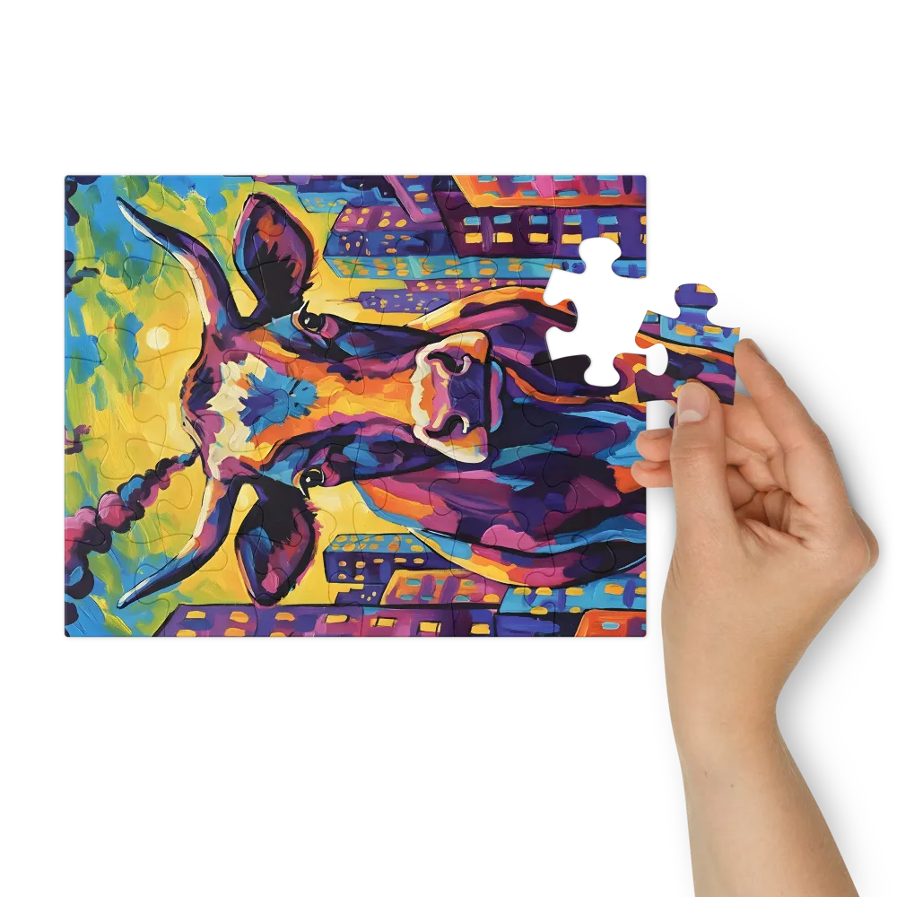Neon City Cow 
 Jigsaw Puzzle in Tin Box