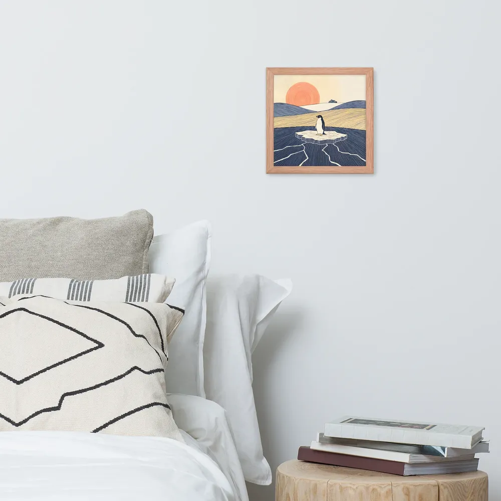 Solitary Penguin 
 Poster with Red oak Frame | 10″x 10″