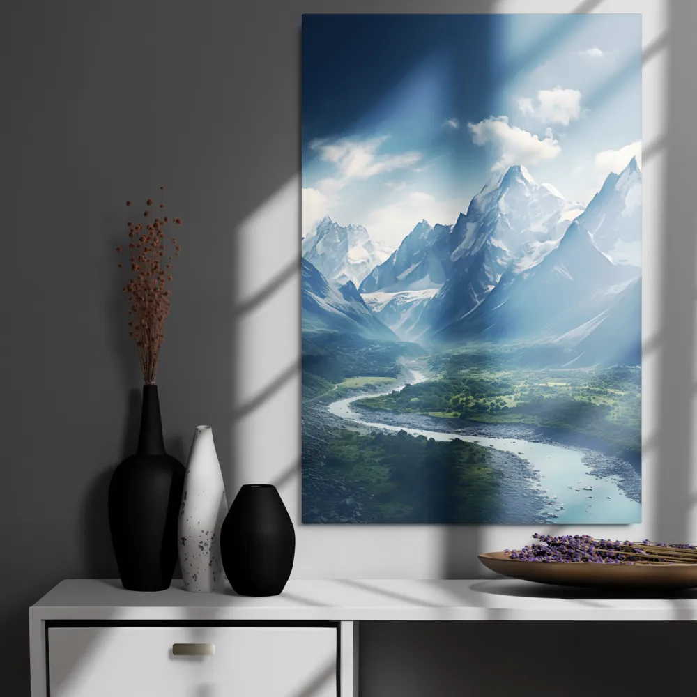Majestic Serenity: A Landscape of Mountains and Rivers | Metal Print | 24″×36″