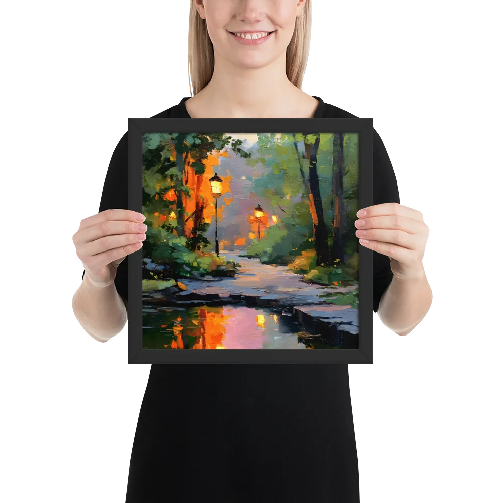Lamplight Reflections 
 Poster with Black Frame | 12″x 12″