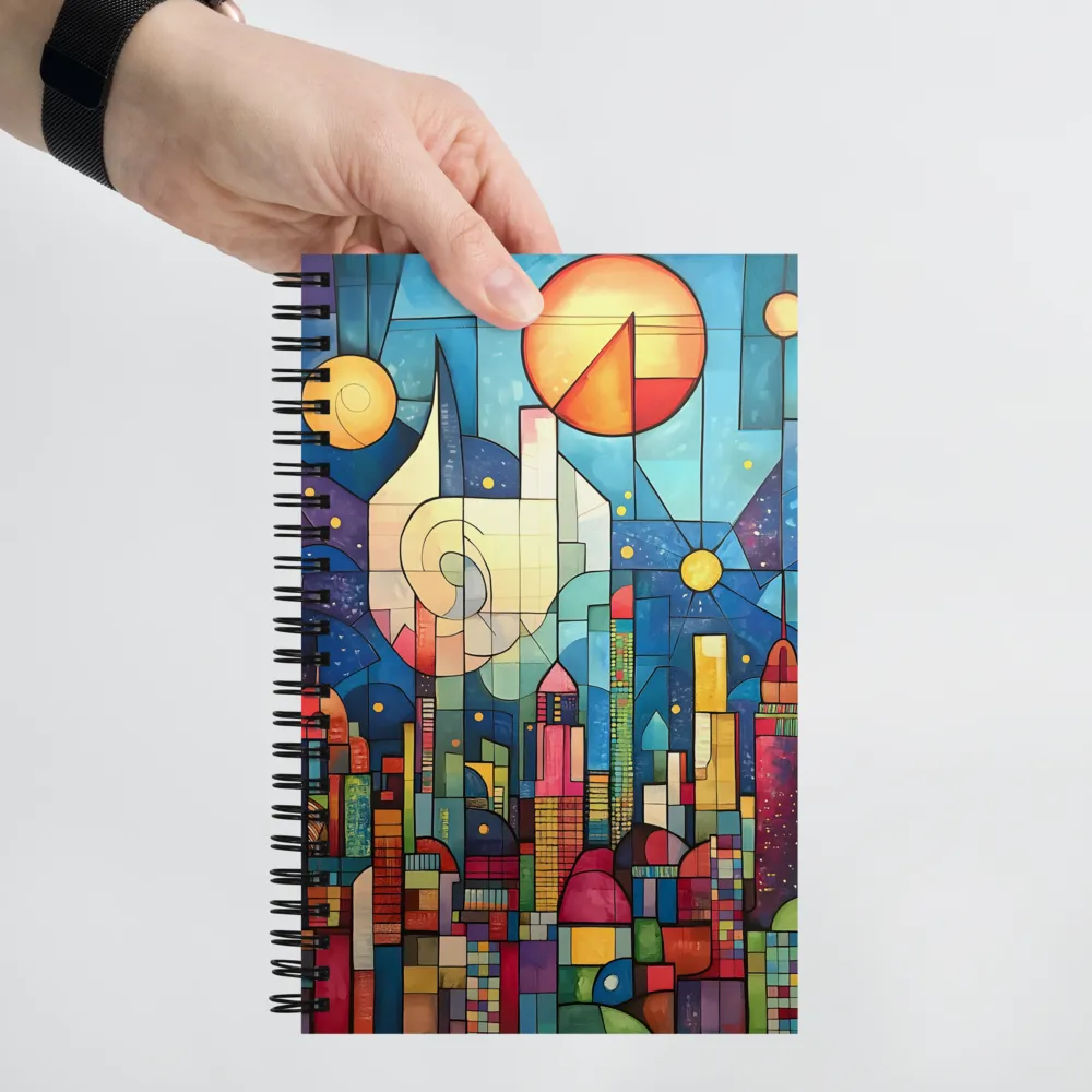 Geometric Harmony: A Vibrant Cityscape | Spiral Notebook