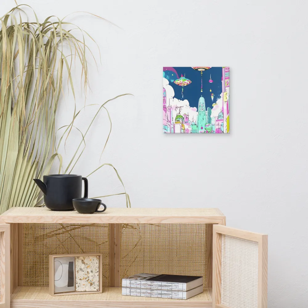 Futuristic Cityscape with Floating Structures | Canvas | 12″×12″